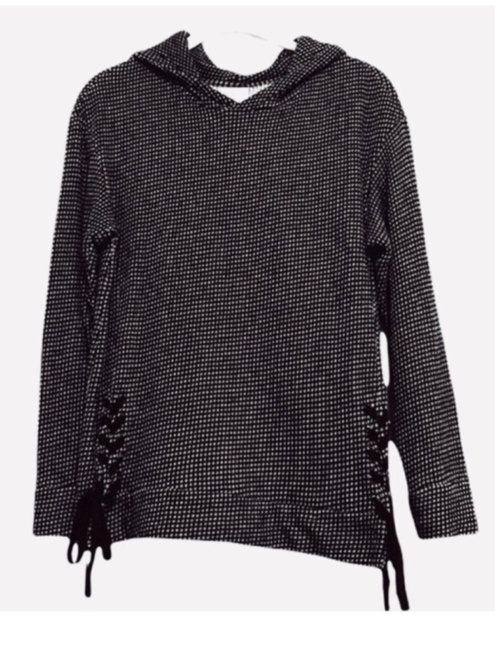 Sunday Pullover Hoodie Lace Up Sides 100% Cotton Black Cream Size S